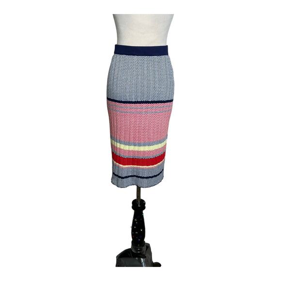 Lucy Paris blue red striped knit pull on tube skirt size Small - Picture 2 of 12
